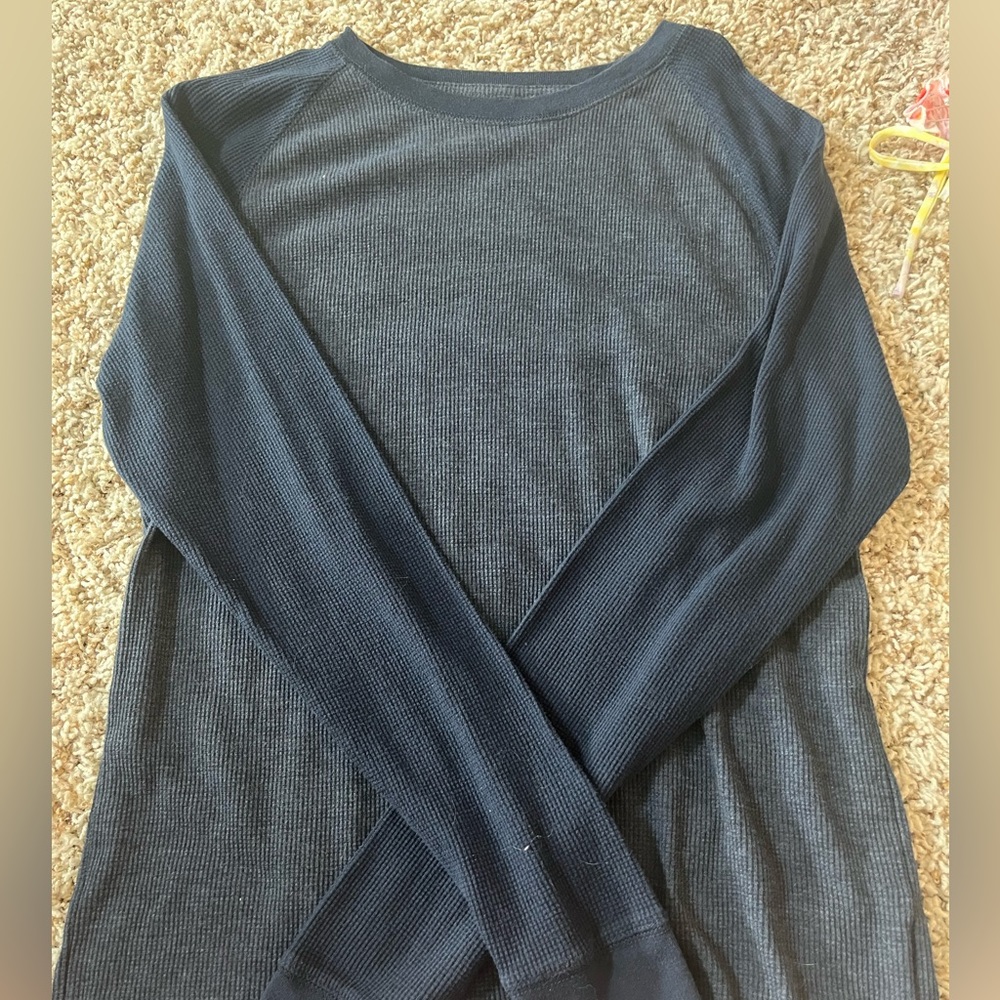blue waffle knit shirt